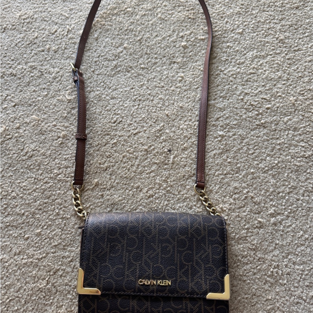 Calvin Klein Brown Crossbody Bag with Gold Accents